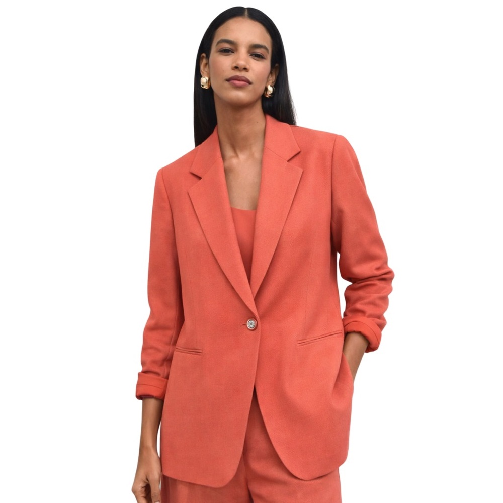 Requirements 100% Wool Blazer Women’s Size‎ 12 Coral Woolmark Button Jacket